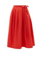 Matchesfashion.com Thierry Colson - Java Pleated Cotton Wrap Skirt - Womens - Red