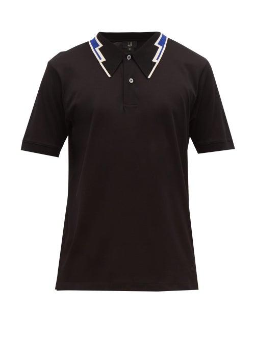 Matchesfashion.com Dunhill - Jacquard Tipped Cotton Piqu Polo Shirt - Mens - Black