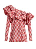 Matchesfashion.com Johanna Ortiz - Mangas Coloradas One Shoulder Tartan Cotton Top - Womens - Red White
