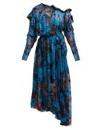 Matchesfashion.com Preen By Thornton Bregazzi - Stephanie Silk Blend Devor Midi Dress - Womens - Blue