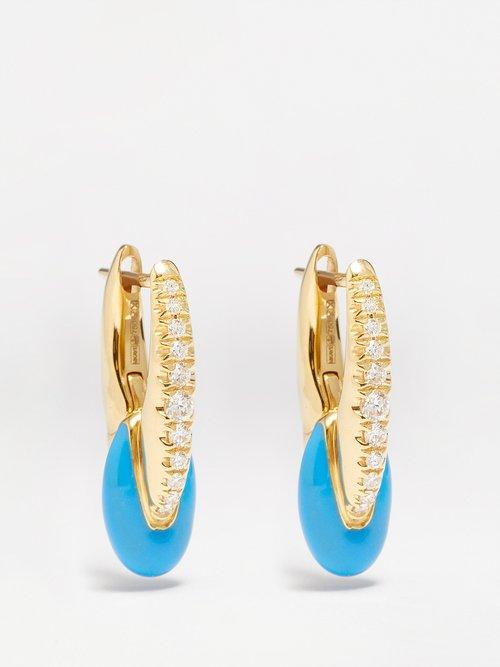 Melissa Kaye - Ada Diamond, Enamel & 18kt Gold Earrings - Womens - Blue Multi