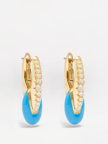 Melissa Kaye - Ada Diamond, Enamel & 18kt Gold Earrings - Womens - Blue Multi