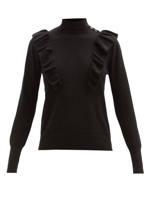 Cefinn - Loulou Ruffled High-neck Merino Sweater - Womens - Black