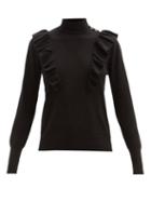 Cefinn - Loulou Ruffled High-neck Merino Sweater - Womens - Black
