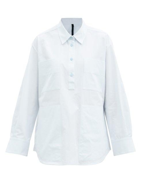 Matchesfashion.com Sara Lanzi - Patch-pocket Cotton-poplin Shirt - Womens - Light Blue