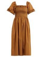 Matchesfashion.com Molly Goddard - Adelaide Smocked Cotton Poplin Midi Dress - Womens - Brown