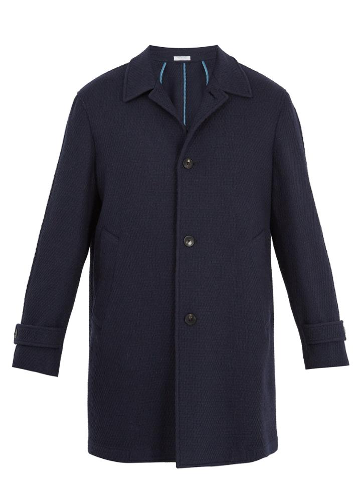Boglioli Point-collar Basket-weave Wool-blend Overcoat