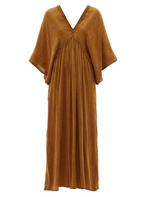 Matchesfashion.com Mes Demoiselles - Batwing-sleeve Bias-cut Twill Midi Dress - Womens - Bronze
