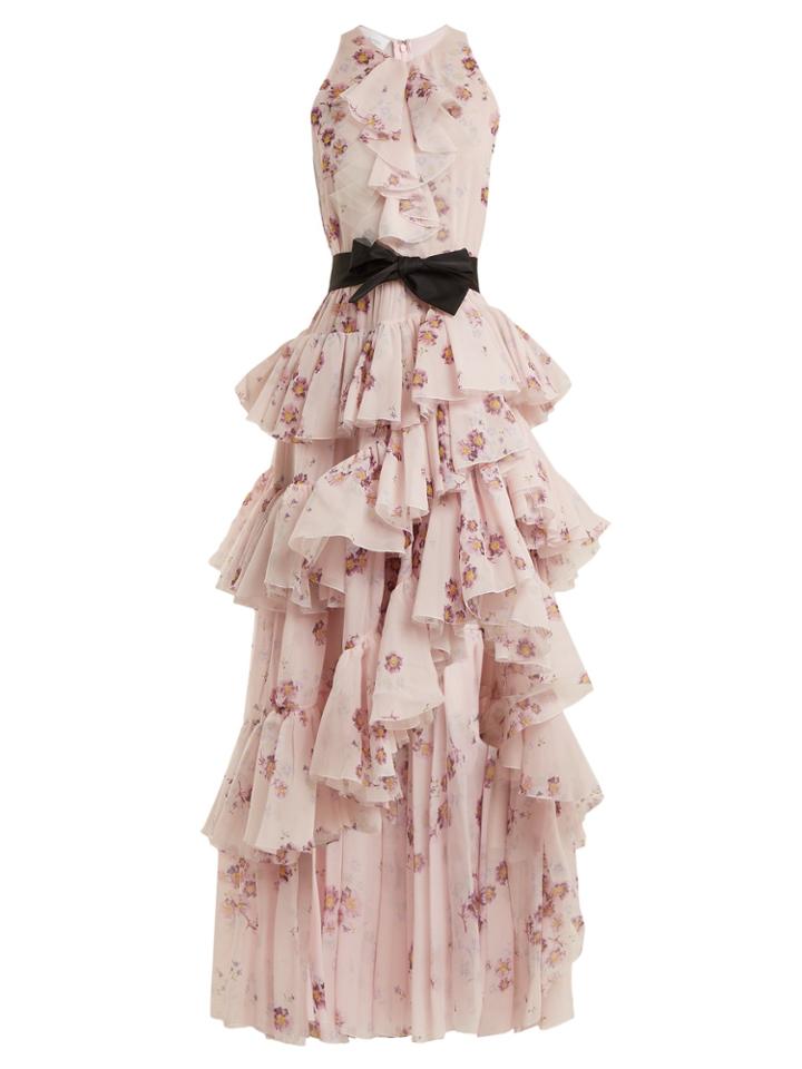 Giambattista Valli Floral-print Ruffle-trimmed Silk Gown