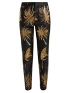 Matchesfashion.com Msgm - Palm Tree Metallic Jacquard Satin Trousers - Womens - Black Gold