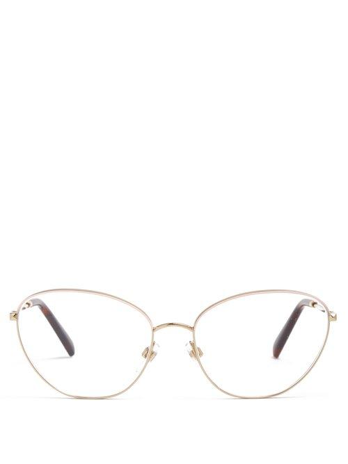 Matchesfashion.com Valentino - Oval Cat Eye Metal Glasses - Womens - Pink Gold