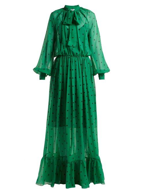 Matchesfashion.com Msgm - Polka Dot Silk Maxi Dress - Womens - Green Multi