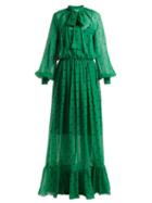 Matchesfashion.com Msgm - Polka Dot Silk Maxi Dress - Womens - Green Multi