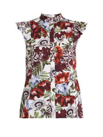 Erdem Orelia Stand-collar Floral-print Cotton Top