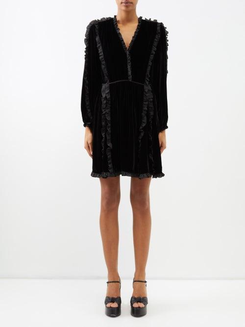 Ulla Johnson - Erika Ruffle-trimmed Velvet Midi Dress - Womens - Black
