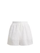 Matchesfashion.com Valentino - Broderie Anglaise Cotton Blend Shorts - Womens - White