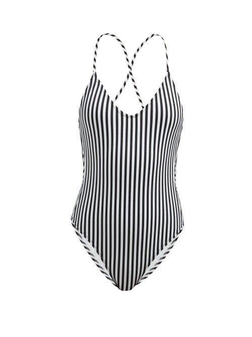 Matchesfashion.com Norma Kamali - Fara Striped Swimsuit - Womens - White Black