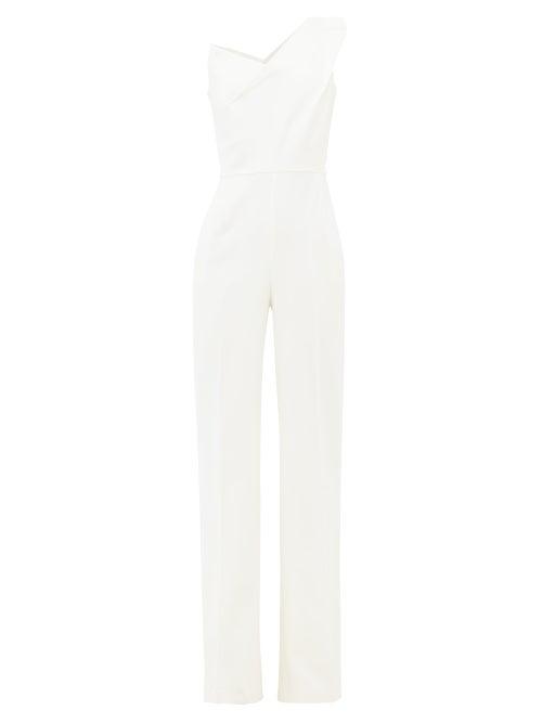 Matchesfashion.com Roland Mouret - Platano One-shoulder Wool-crepe Jumpsuit - Womens - White