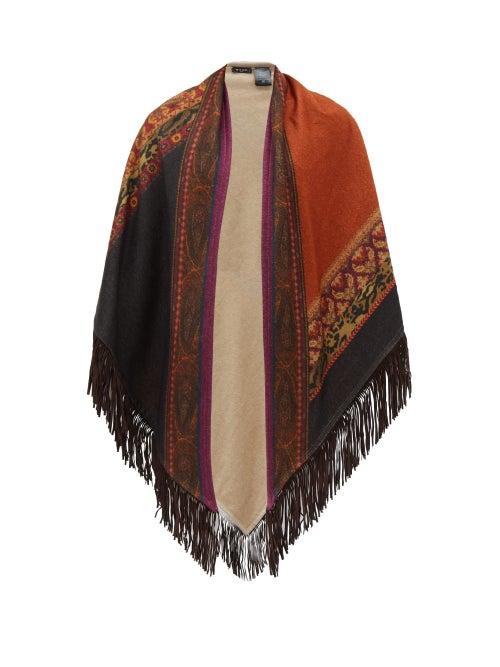 Matchesfashion.com Etro - Suede Fringed Printed Cashmere Poncho Wrap - Womens - Multi