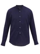 Matchesfashion.com The Gigi - Shedir Band-collar Cotton-piqu Shirt - Mens - Navy