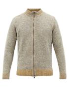 Inis Mein - Chevron-neck Zipped Wool-blend Sweater - Mens - Grey
