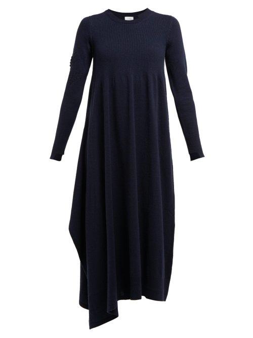 Matchesfashion.com Barrie - Asymmetric Side Slit Cashmere Midi Dress - Womens - Navy