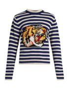 Gucci Tiger-appliqu Striped Wool Sweater