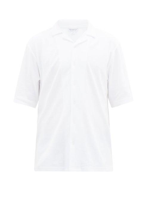 Matchesfashion.com Sunspel - Cuban-collar Organic-cotton Terry Shirt - Mens - White