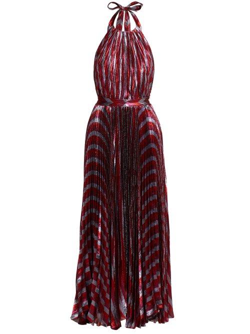 Matchesfashion.com Maria Lucia Hohan - Inais Halter Neck Silk Blend Gown - Womens - Red Multi