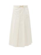Matchesfashion.com Gabriela Hearst - Herbert Pleated Cotton-twill Skirt - Womens - White