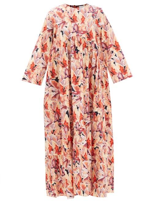 Kika Vargas - Metrodora Floral-print Cotton-blend Maxi Dress - Womens - Pink Multi