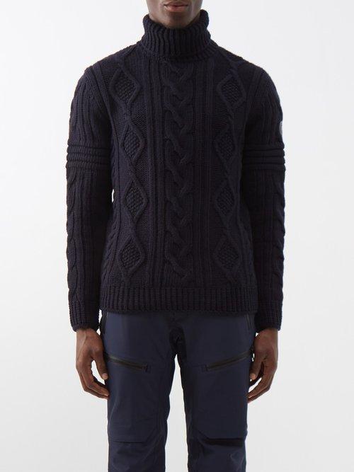 Fusalp - Billie Cable-knit Roll-neck Wool-blend Sweater - Mens - Blue Navy