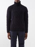 Fusalp - Billie Cable-knit Roll-neck Wool-blend Sweater - Mens - Blue Navy