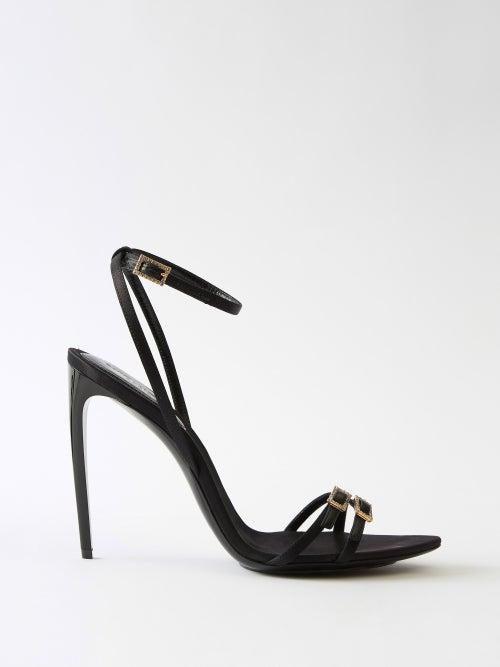 Saint Laurent - Nuit 110 Buckled Satin Sandals - Womens - Black