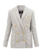 Ladies Rtw Balmain - Zardozi-embroidered Cotton-blend Tweed Jacket - Womens - Grey