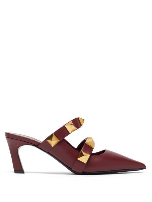 Matchesfashion.com Valentino Garavani - Upstud Point-toe Leather Mules - Womens - Burgundy