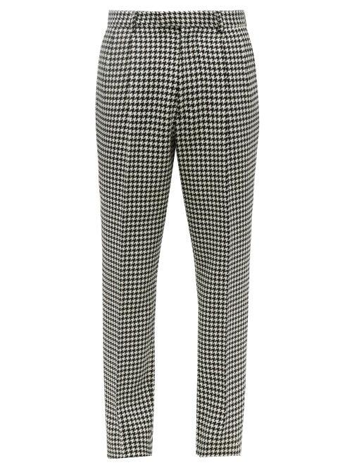 Matchesfashion.com Alexander Mcqueen - Houndstooth Wool Slim Leg Trousers - Mens - Black White
