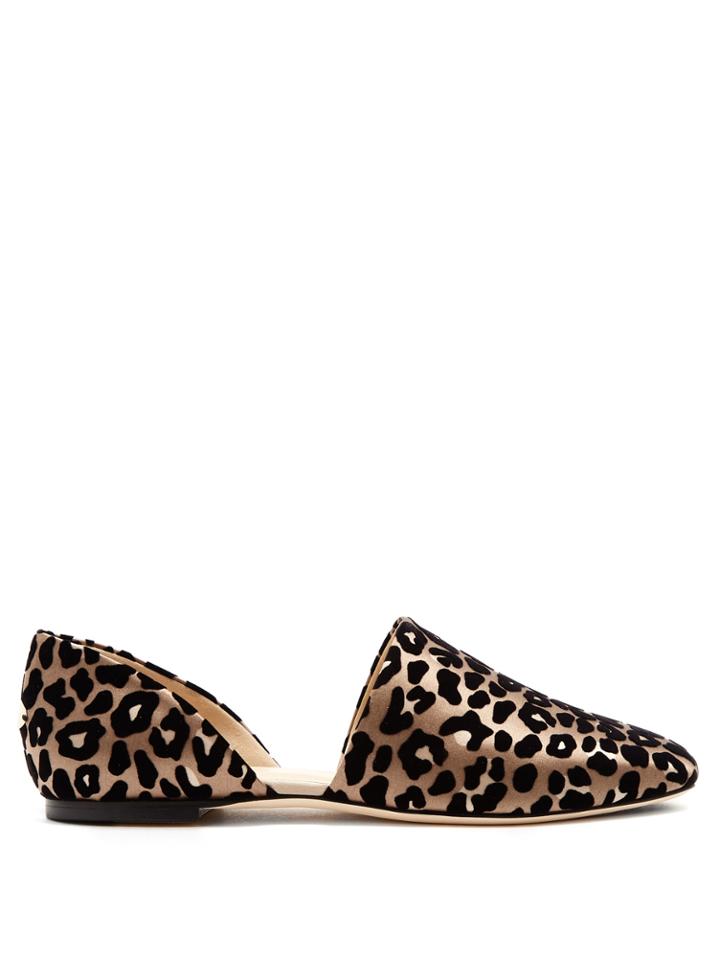 Jimmy Choo Globe Flocked Leopard-print Satin Flats