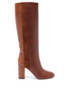 Matchesfashion.com Aquazzura - Eaton 85 Croc Embossed Knee High Leather Boots - Womens - Tan