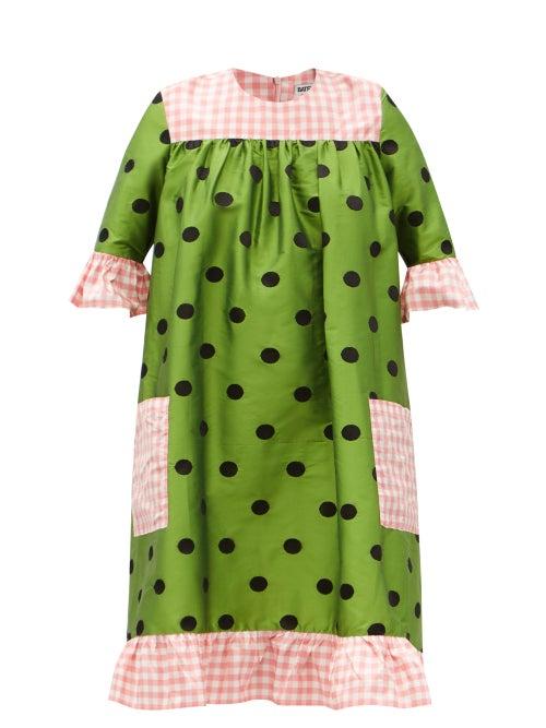 Matchesfashion.com Batsheva - Raggedy Embroidered Polka-dot Silk-taffeta Dress - Womens - Multi