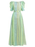 Vika Gazinskaya Puff-sleeved Striped Organza Gown