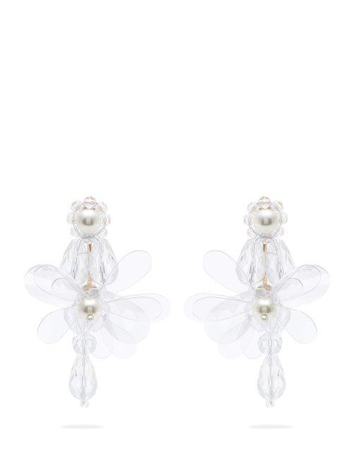Matchesfashion.com Simone Rocha - Beaded Flower Drop Earrings - Womens - Crystal