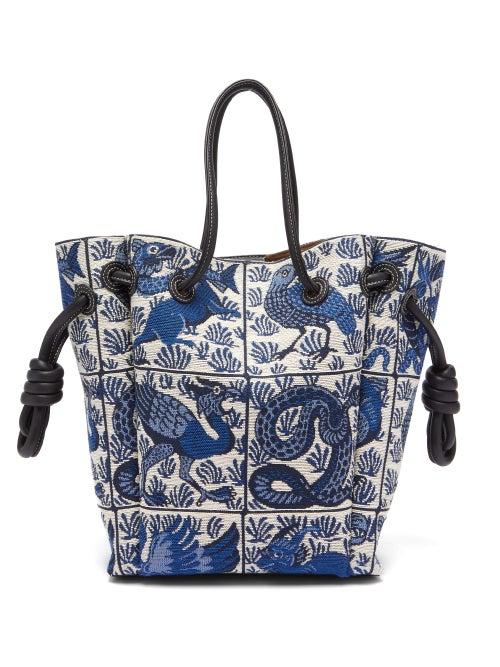 Matchesfashion.com Loewe - Flamenco Jacquard-patterned Canvas Tote Bag - Womens - Blue Multi