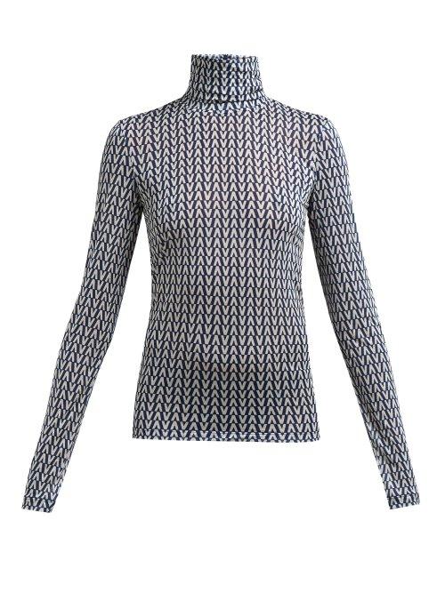 Matchesfashion.com Valentino - Monogram Print Roll Neck Sweater - Womens - Navy Stripe