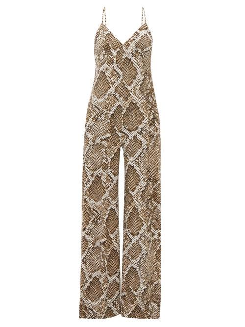 Matchesfashion.com Norma Kamali - V Neck Python Print Jumpsuit - Womens - Grey Print