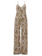 Matchesfashion.com Norma Kamali - V Neck Python Print Jumpsuit - Womens - Grey Print