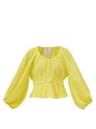 Anaak - Naima Scoop-neck Cotton-seersucker Blouse - Womens - Lemon