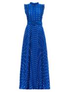 Matchesfashion.com Self-portrait - Polka-dot Pliss-pleat Chiffon Gown - Womens - Blue