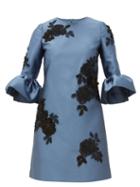 Matchesfashion.com Erdem - Elijah Floral-appliqu Mikado-satin Mini Dress - Womens - Blue