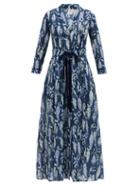 Matchesfashion.com Galanthya - Belted Asia-print Cotton Dress - Womens - Navy Print